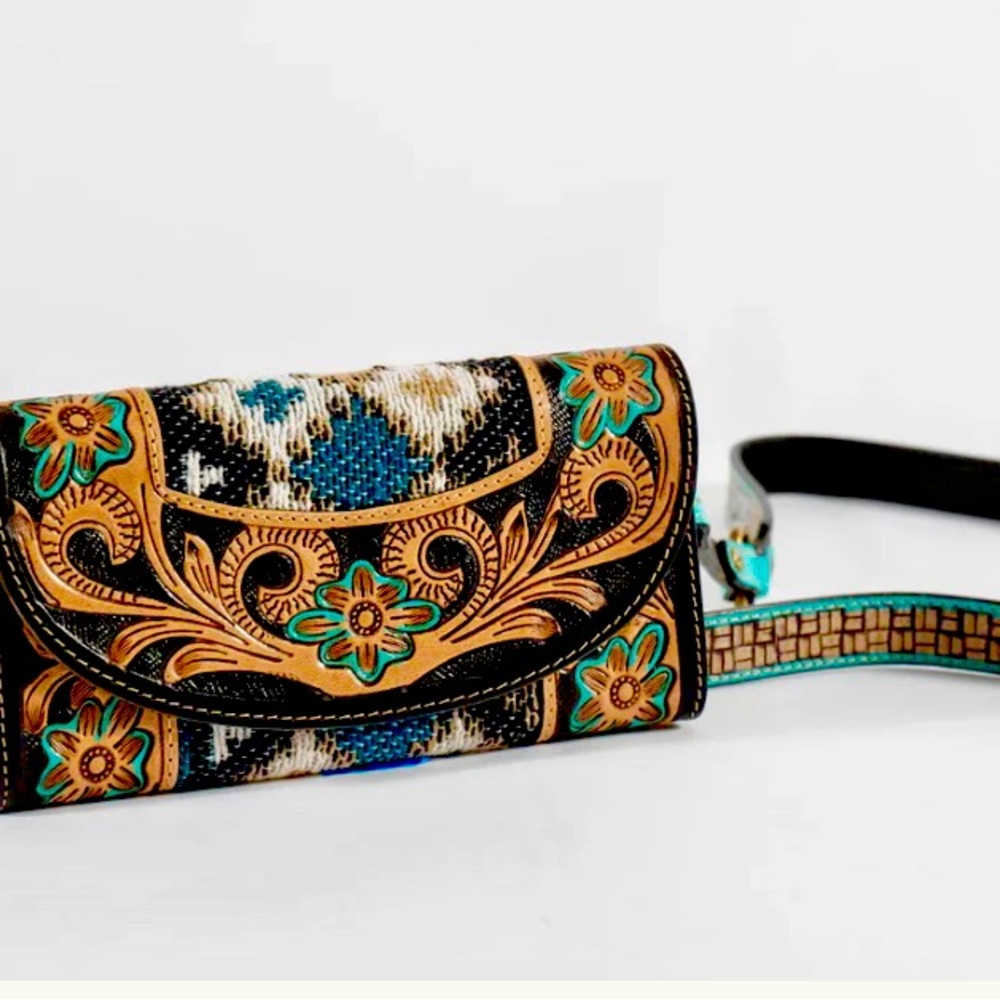 Myra Monologue HAND-TOOLED CROSSBODY BAG-FOLDING RFID WALLET